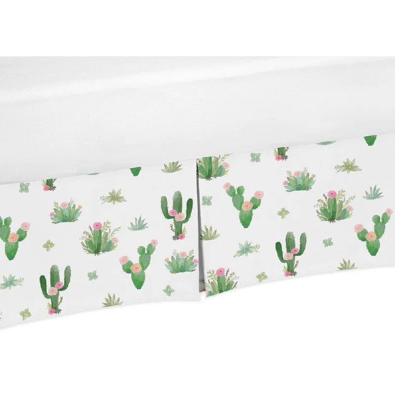 Sweet Jojo Designs Pink Green Boho Watercolor Cactus Floral Girl Collection Crib Bed Skirt