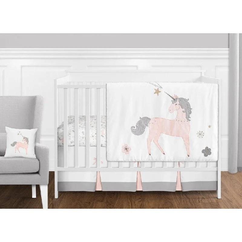 Sweet Jojo Designs Pink, Grey and Gold Unicorn Collection Baby Girl 11-piece Bumperless Crib Bedding Set