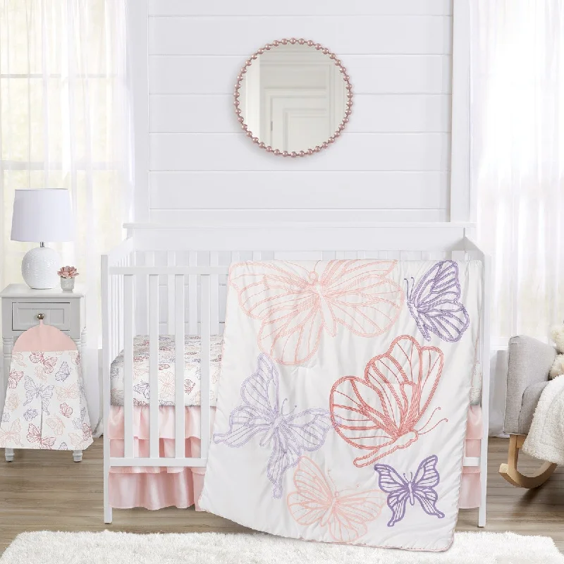 Sweet Jojo Designs Shabby Chic Butterfly Girl 4p Nursery Crib Bedding Set Blush Pink Lavender White Pastel Watercolor Pattern