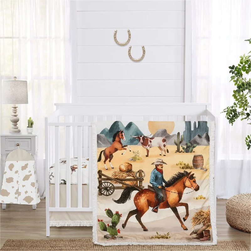 Sweet Jojo Designs Western Cowboy Boy 4-piece Nursery Crib Bedding Set Wild West Southern Country South Horse Cow Farm Animal