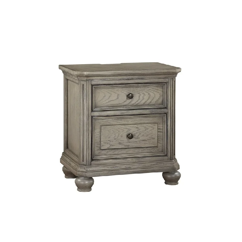 Transitional Style 2 Drawer Wooden Nightstand with Bun Feet, Gray