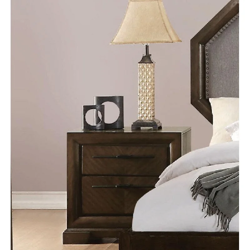 Transitional Style Wooded Nightstand With 2 Drawers In Tobacco Single Drawer Knob Safety Stop Included