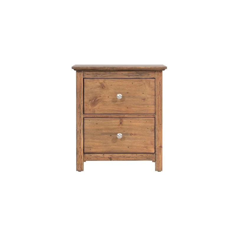 Transitional Wooden Night Stand with 2 Drawers and Metal Knobs, Brown