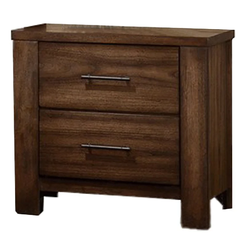 Transitional Wooden Nightstand with Two Drawers, Brown