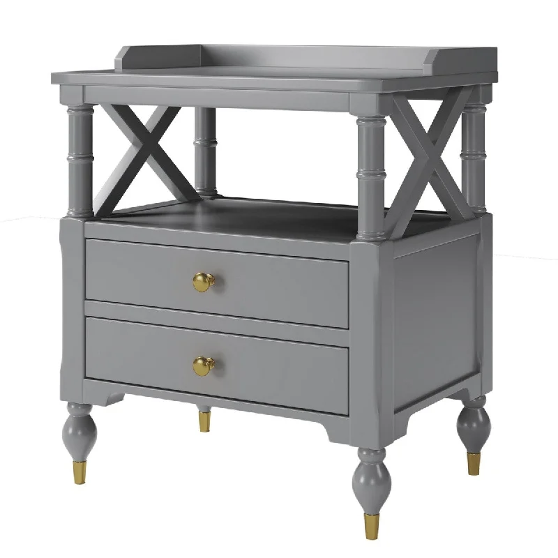 Tripp 28 Inch Modern Nightstand with 2 Drawers and Shelf, Farmhouse Gray