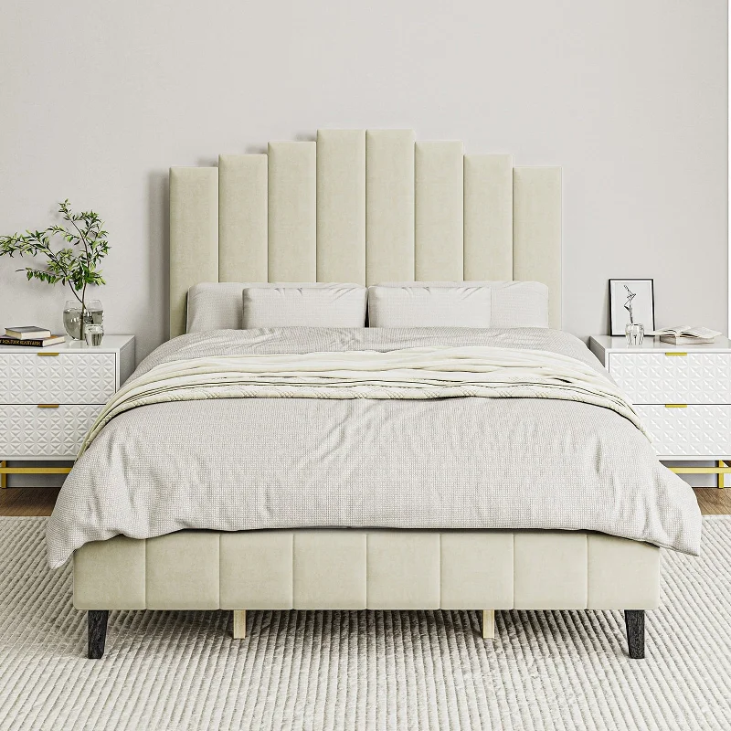 Tufted Upholstered Platform Bed with Sturdy Center Legs and Elegant Headboard for Bedroom by HULALA HOME