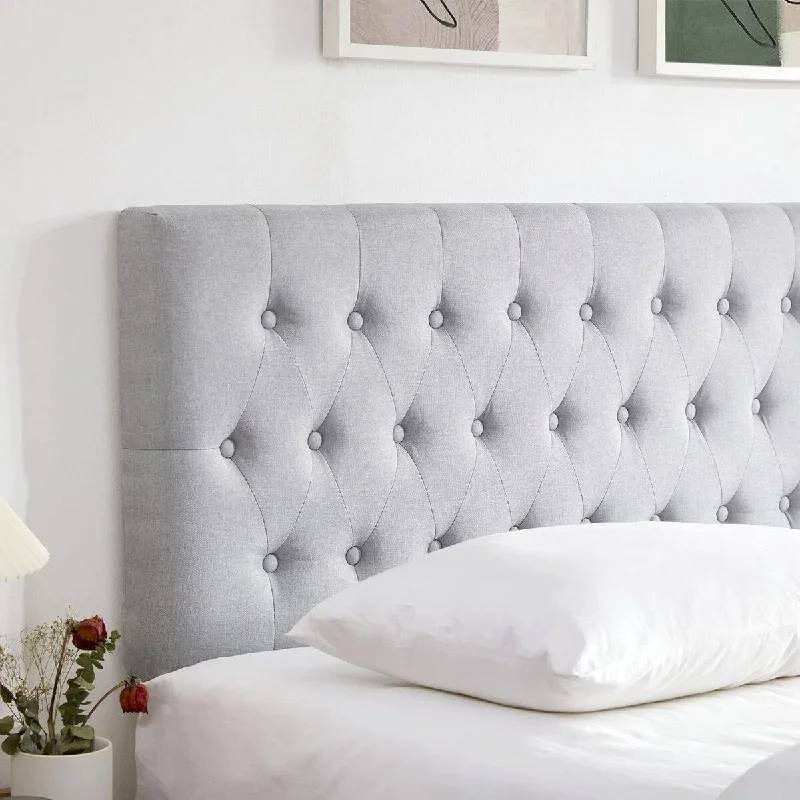 Tufted Upholstered Queen Size Bed Headboard in Button Design,Adjustable Solid Wood Head Board,Linen Fabric Padded Headboards