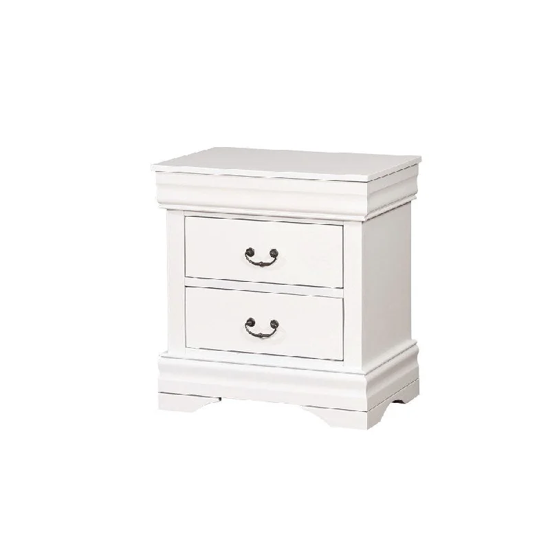 Two Drawer Wood Nightstand with Metal Handle And Bracket Feet, White