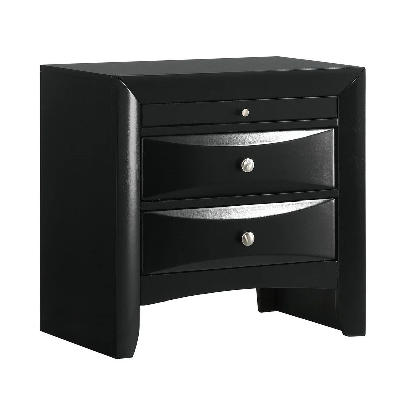 Uko 26 Inch Modern Nightstand, 3 Gliding Drawers, Chrome Knobs, Black Wood