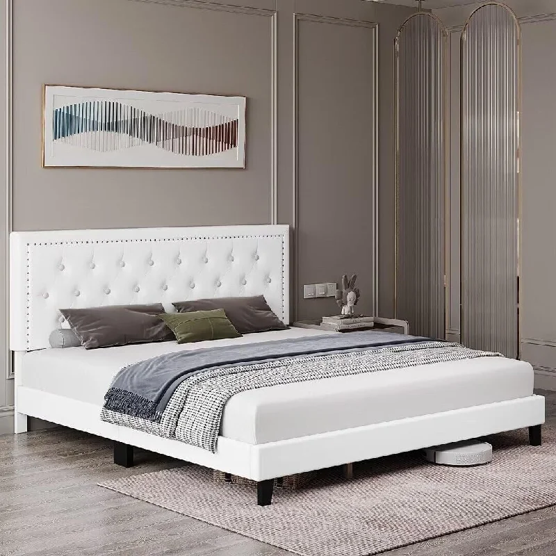 Upholstered King Size Platform with Adjustable Headboard