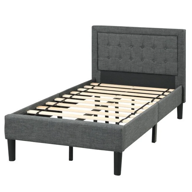 Upholstered Twin Size Bed Frame with Button Tufted Headboard