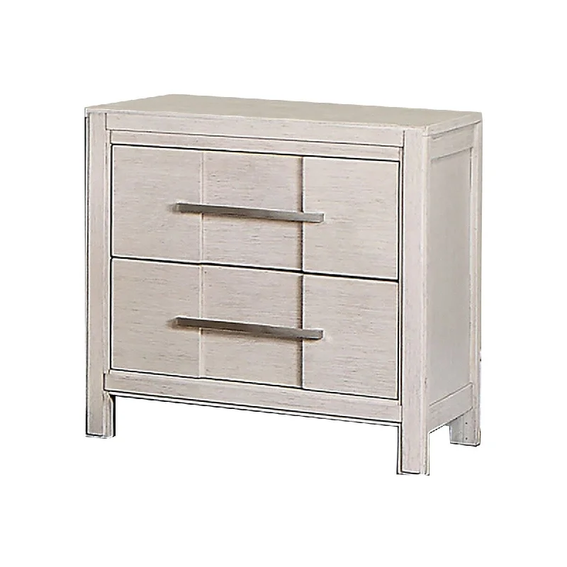 Varos 24 Inch Wood Nightstand, 2 Drawers, Nickel Bar Handles, Crisp White