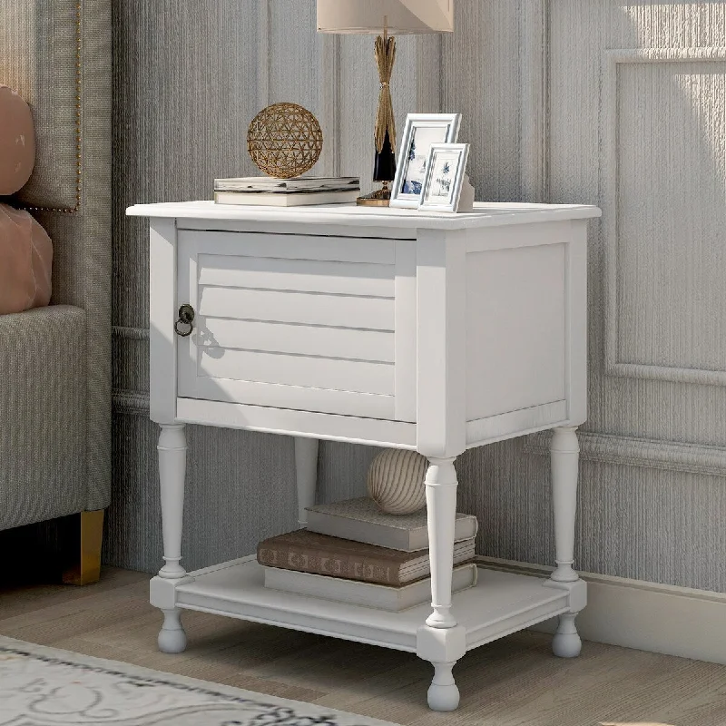 Versatile Nightstand with Two Built In Shelves Cabinet and an Open Storage , USB Charging Design