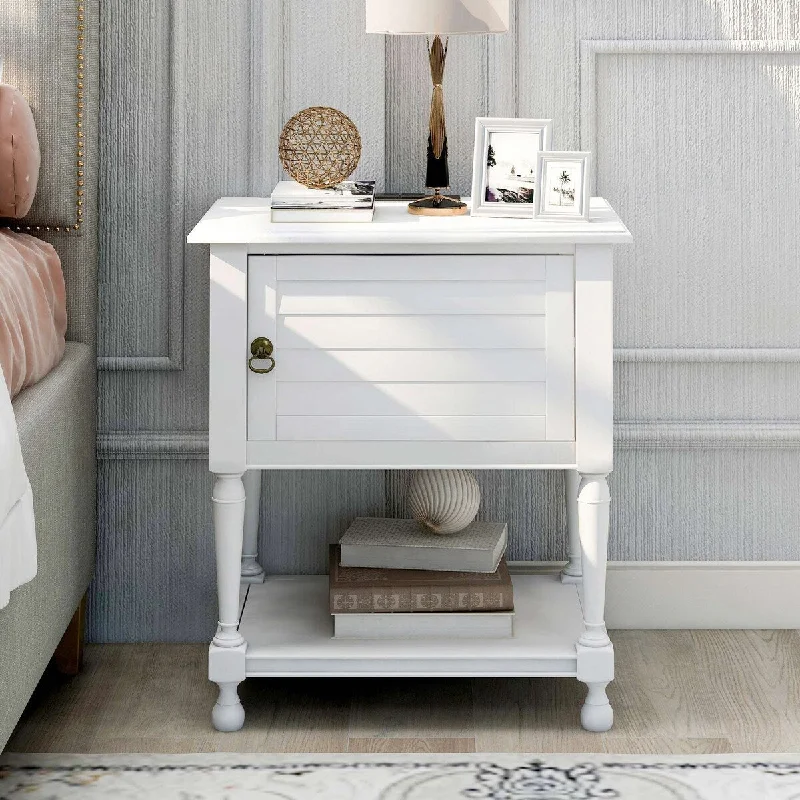 Versatile Nightstand with Two Built-in Shelves Cabinet and an Open Storage,USB Charging Design