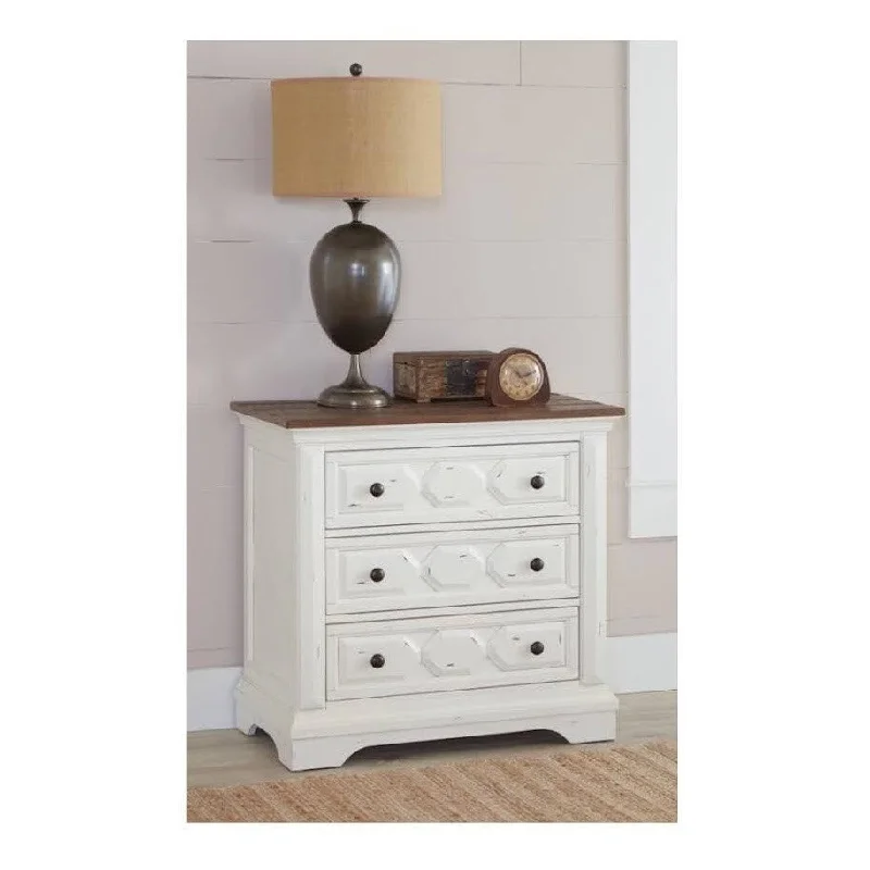 Vintage White Nightstand with 3 Drawers by Avery Oaks Furniture