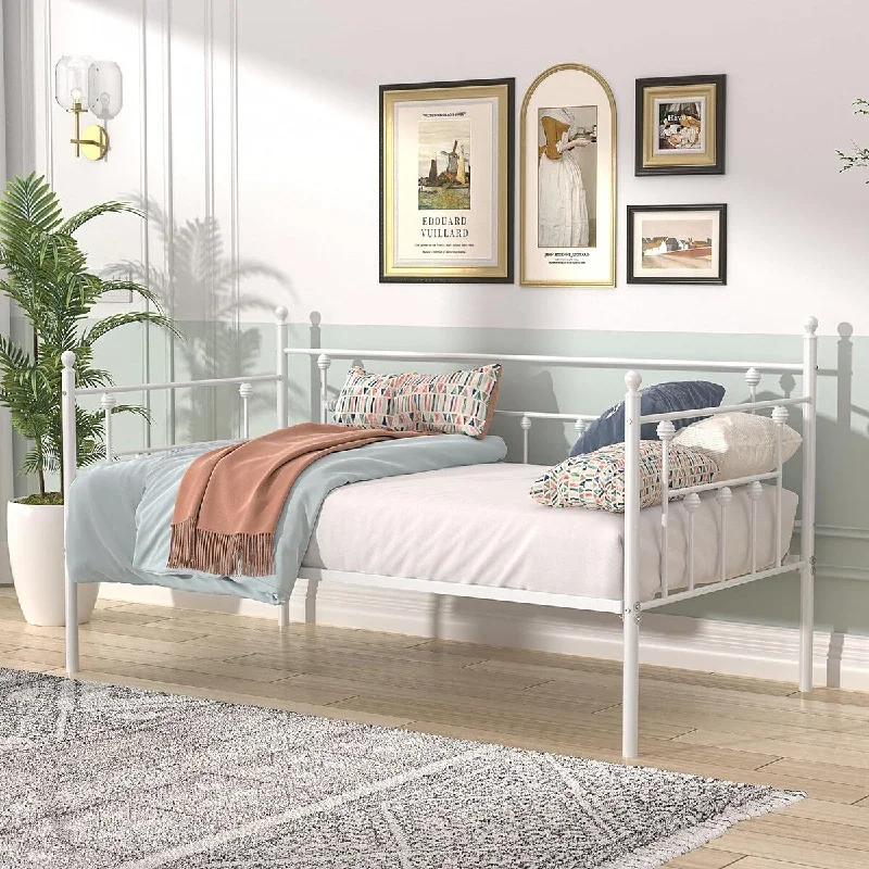 White Steel Twin-size Platform Bed Frame, Metal Daybed