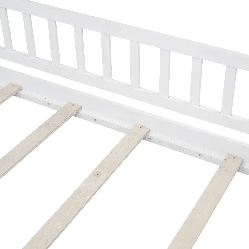 White Twin Size Playhouse Bed Frame with Fence - Fun, Functional Design for Kids, Teens