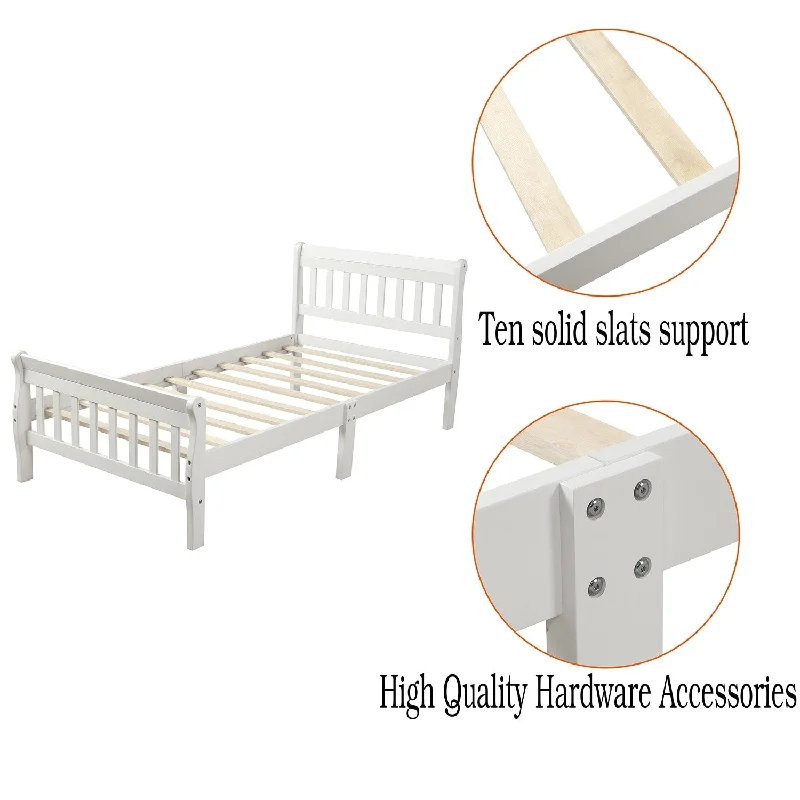 White Twin Solid Wood Platform Bed