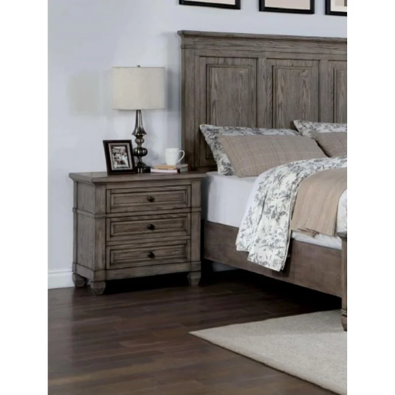 Wire-brushed Finish 1pc Nightstand Warm Gray Color Solid Wood 3-Drawers Bedside Table Transitional Bedroom Furniture