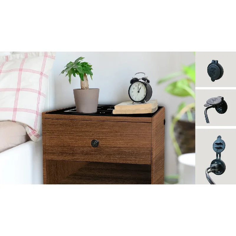 Wireless Charging Nightstand with USB Ports and Adjustable LED Light - High Quality MDF with Melamine Veneer