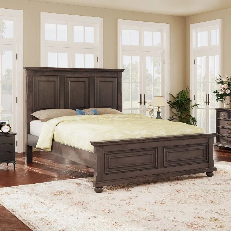 Wooden King Size Platform Bed with Headboard and Footboard