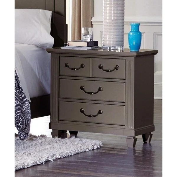 Wooden Night Stand With 4 Drawers, Gray