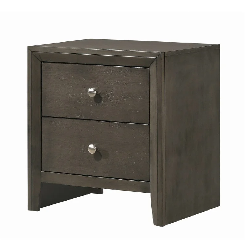 Wooden Nightstand with 2 Drawers and Round Pull Handles, Gray