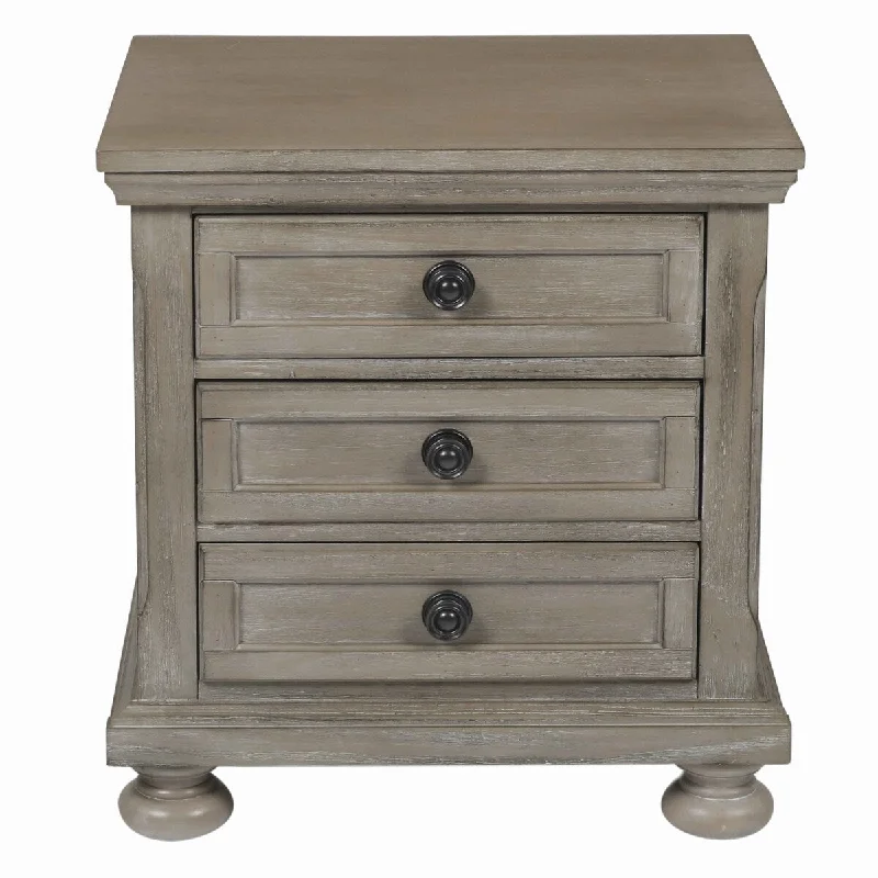 Wooden Nightstand with Metal Knobs and Natural Grain Texture, Beige