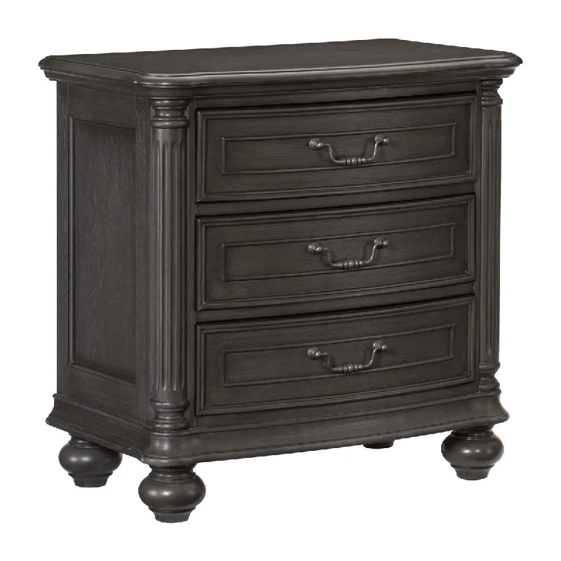 Wooden Nightstand with Molded Details and Bun Feet, Gray