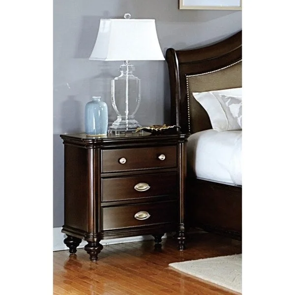 Wooden Nightstand With Three Drawers in Dark Cherry