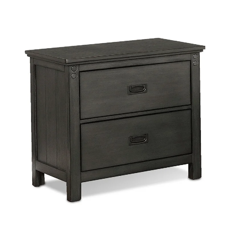 Wynn 26 Inch Wood Nightstand, 2 Drawers, Antique Handles, Weathered Gray