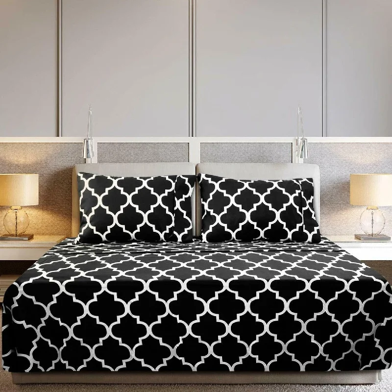 4 Piece Geometric Shape Sheet Set King Black