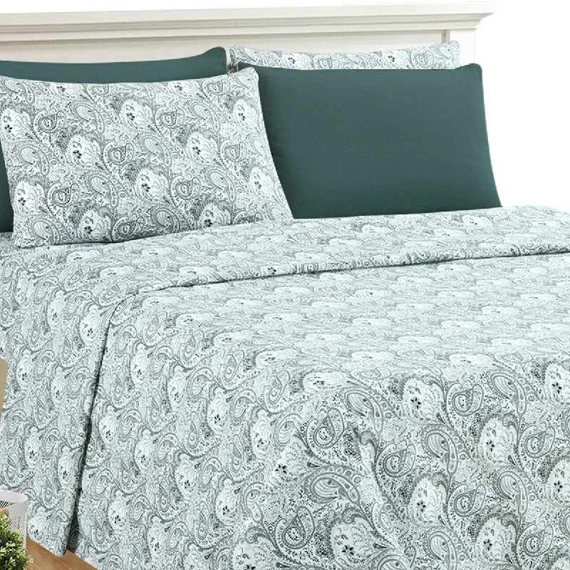 6 Piece 1800 Series Egyptian Paisley Sheet Set King White Grey