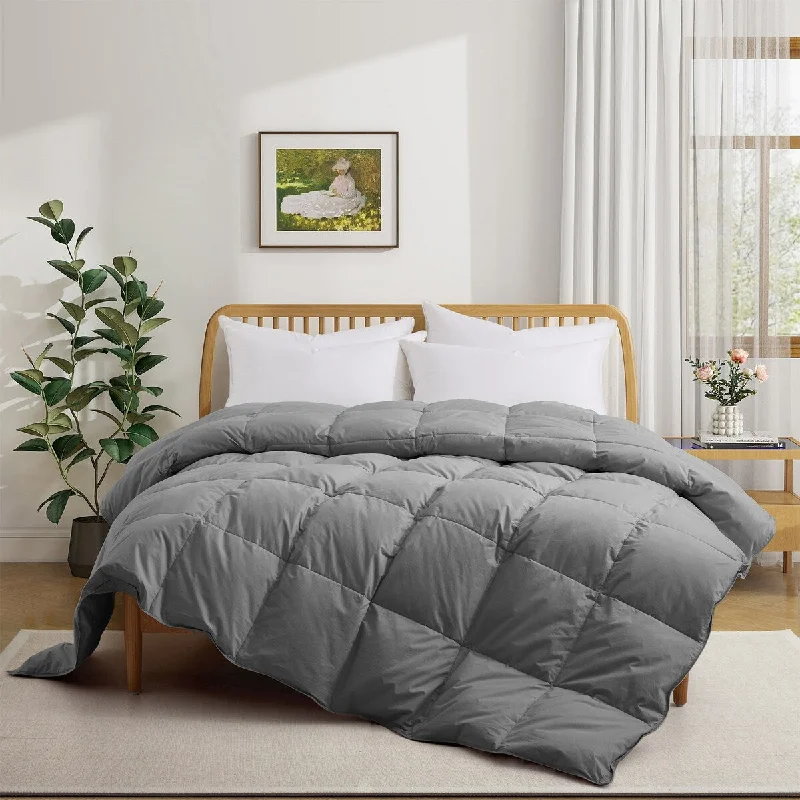 All Season Medium Warmth Organic Cotton Down Feather Comforter Duvet Insert, Gray