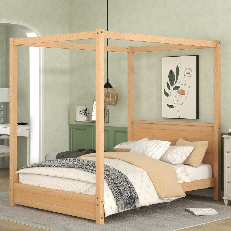 Beige Full SizeModern Canopy / Platform Bed with Stylish Headboard and Support Legs