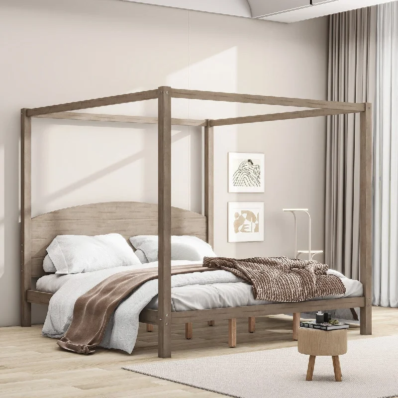 Brown King Size/ Canopy Platform Bed with Headboard and Support Legs, Available in /