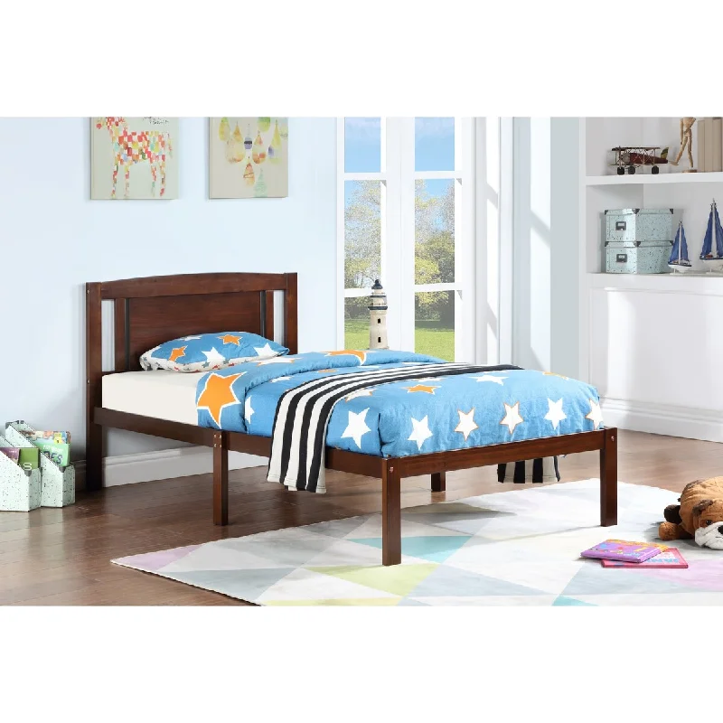 Brown Twin Size Wood Platform Bed Frame with Elegant Headboard Design - Crafted from Sturdy Pine Wood