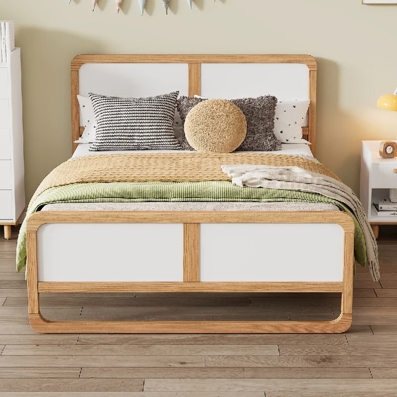 Full Size Solid Wood Platform Bed with Headboard and Footboard, No Need Box Spring