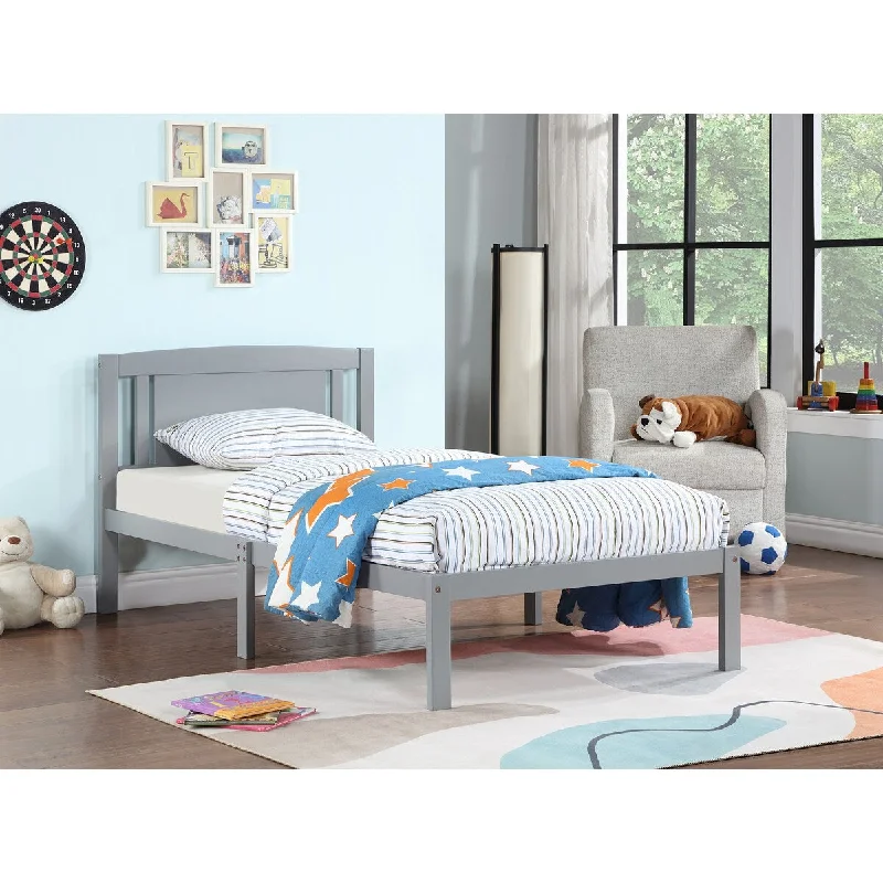 Grey Twin Size Wood Platform Bed Frame with Elegant Headboard Design - Crafted from Sturdy Pine Wood