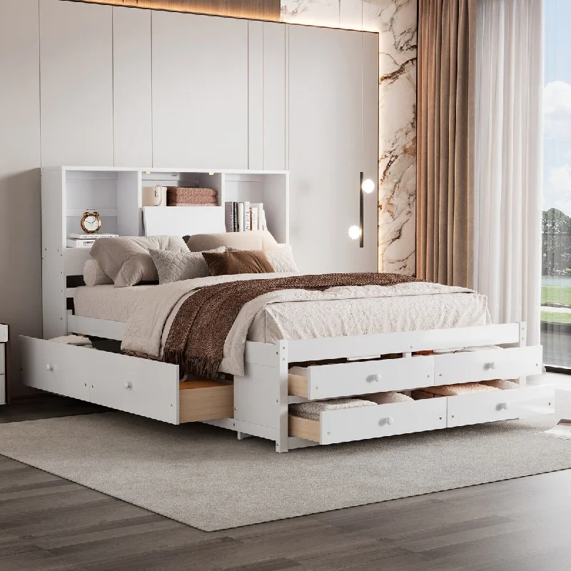 Harper&Bright Designs Platform Bed with Storage Headboard and 8 Drawers