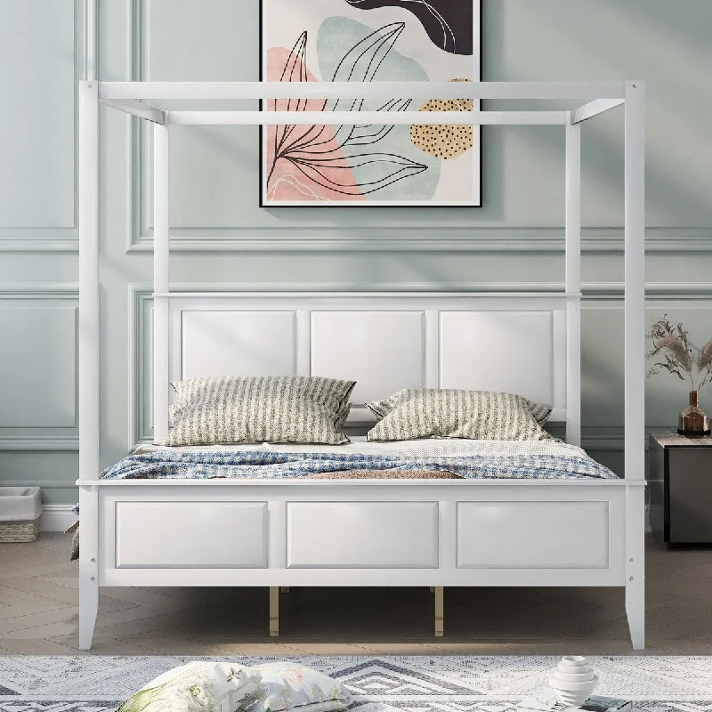 King Canopy Platform Bed with Headboard & Footboard