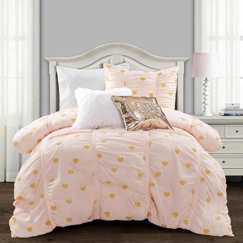 Lush Decor Distressed Metallic Heart Print Comforter Set