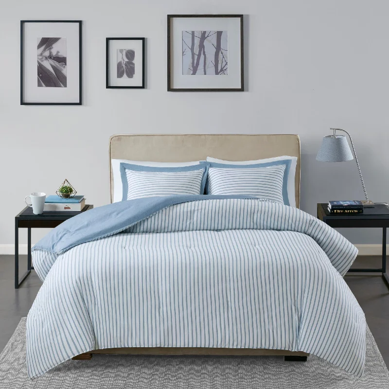 Madison Park Essentials Braydon Blue Reversible Stripe Down Alternative Comforter Set