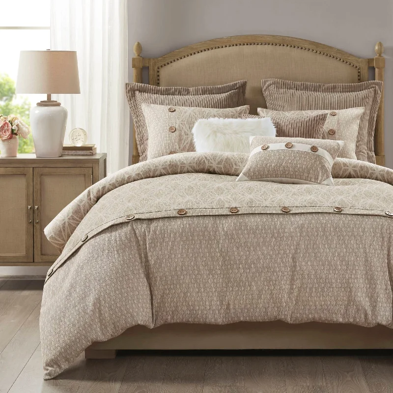 Madison Park Signature Grace Taupe Geometric Oversized Jacquard Comforter Set