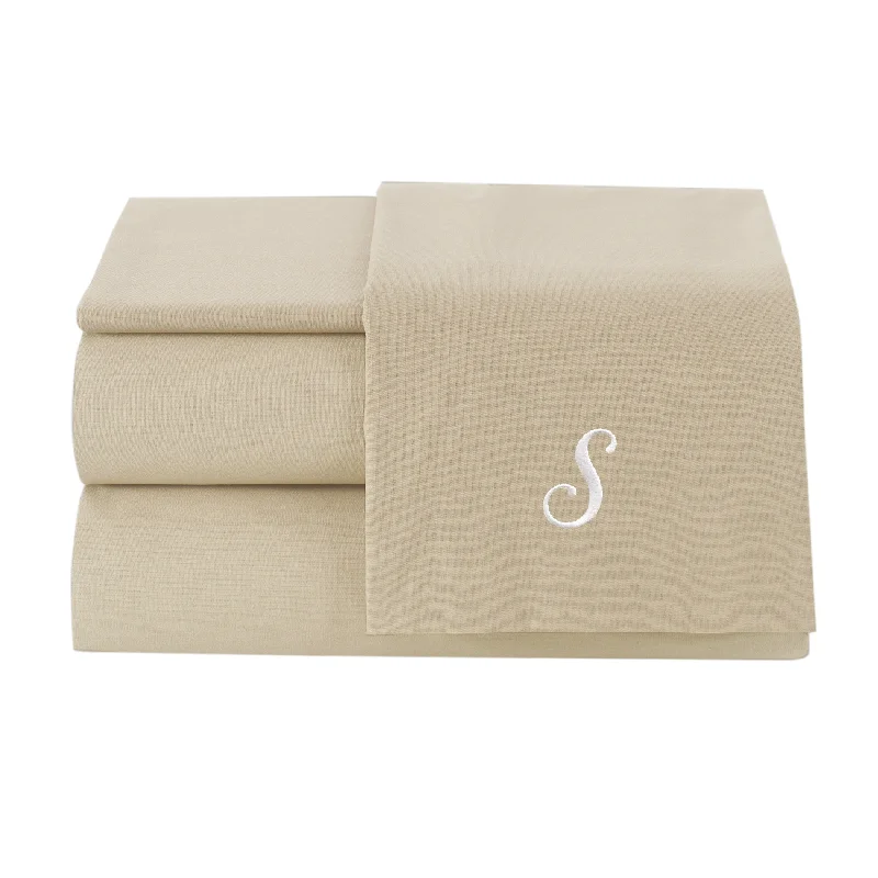 Pamuk Luxury Monogrammed Sand Beige Solid 300 Thread Count 100-percent Turkish Cotton 4-piece Sheet Set