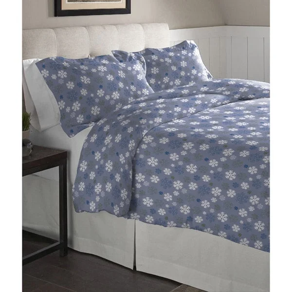 Pointehaven Snowflakes Blue Cotton Flannel Duvet Set