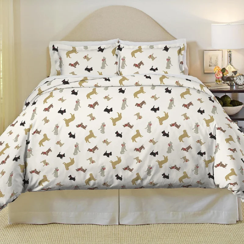 Pointehaven Winter Dogs Heavy Weight Cotton Flannel 3-piece Duvet Set