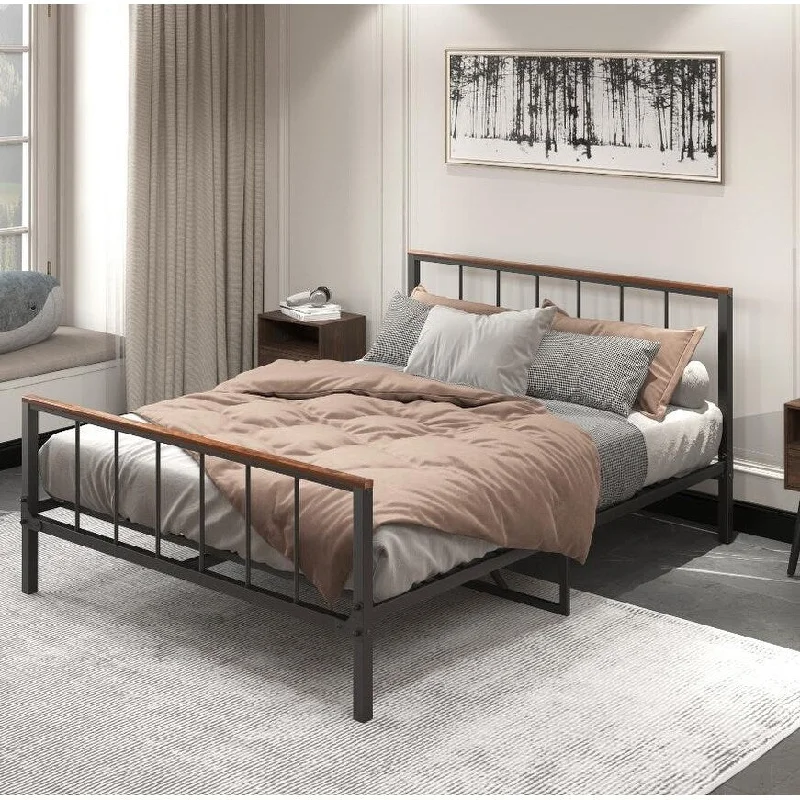 Queen Size Metal Platform Bed Frame with Headboard and Footboard,Sturdy Metal Frame,No Box Spring Needed