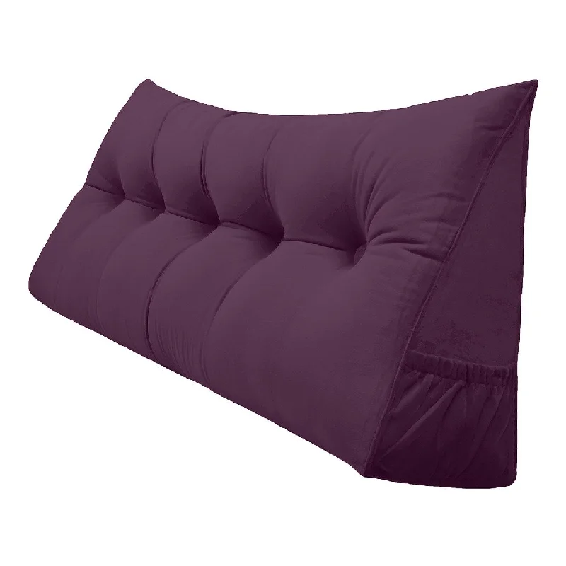 Rest Pillow Large Bolster Cushion Headboard Backrest Wedge Pillow with Removable Cover and Two Large Side Pockets - Dark Purple