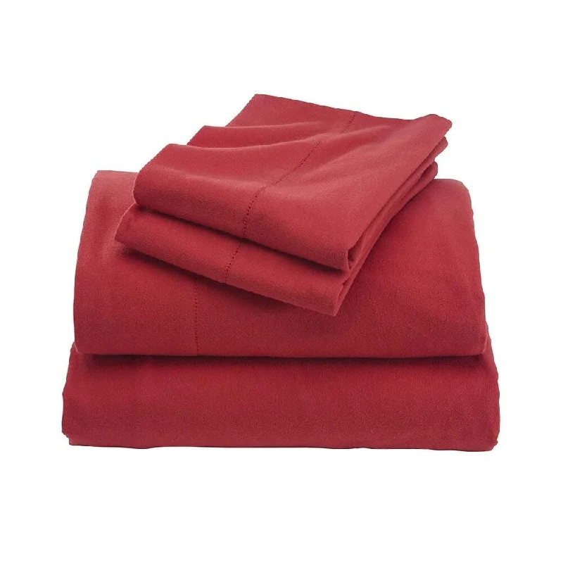 Twin Signature Flannel Hemstitch Sheet Set - Paprika